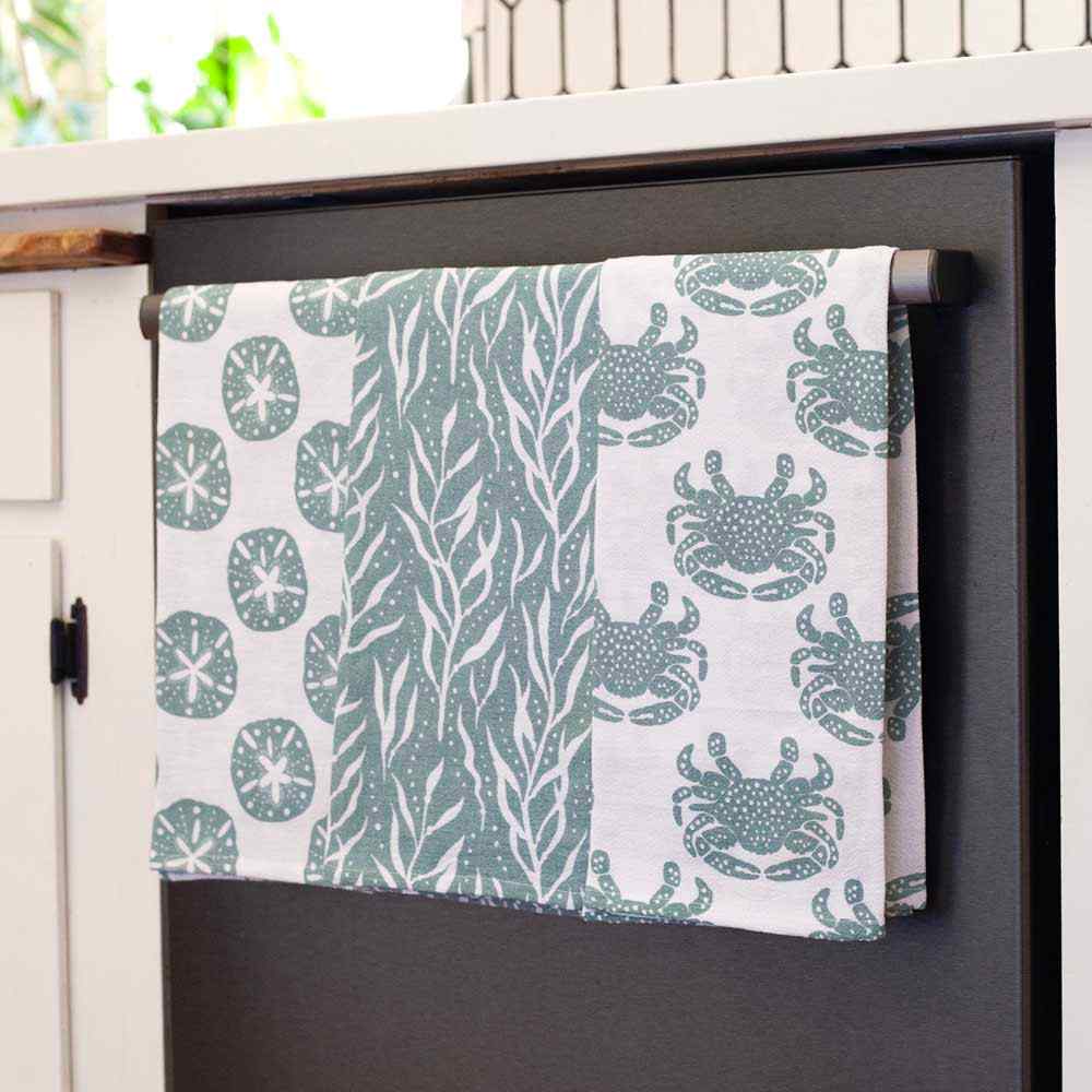 RockFlowerPaper - Blue Waves Cotton Kitchen Towels (Set of 3) (Add-On)