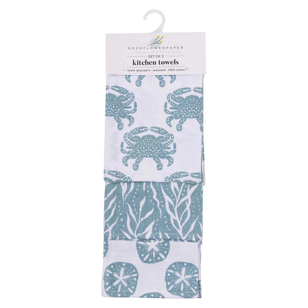 RockFlowerPaper - Blue Waves Cotton Kitchen Towels (Set of 3) (Add-On)