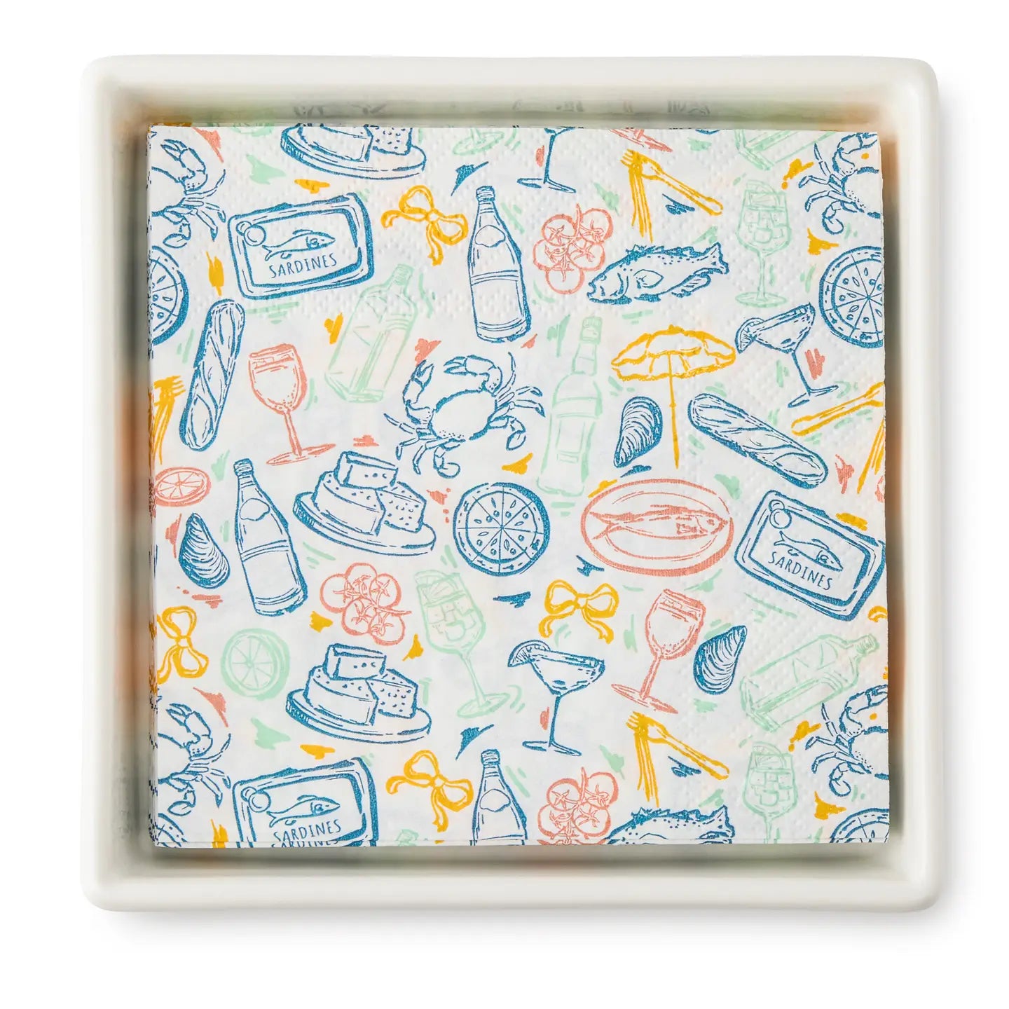 Printed Cocktail Napkins w/ Ceramic Tray - Italian