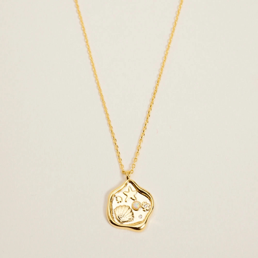 Designature New York -18K Gold Dipped Ocean Themed Pendant Pearl Beach Necklace