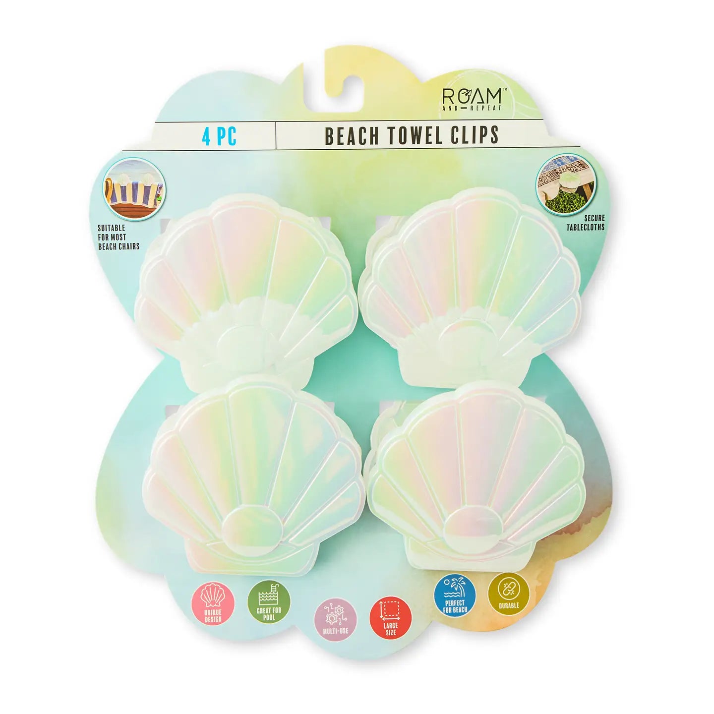 4pk Beach Towel Clips - Iridescent Seashell