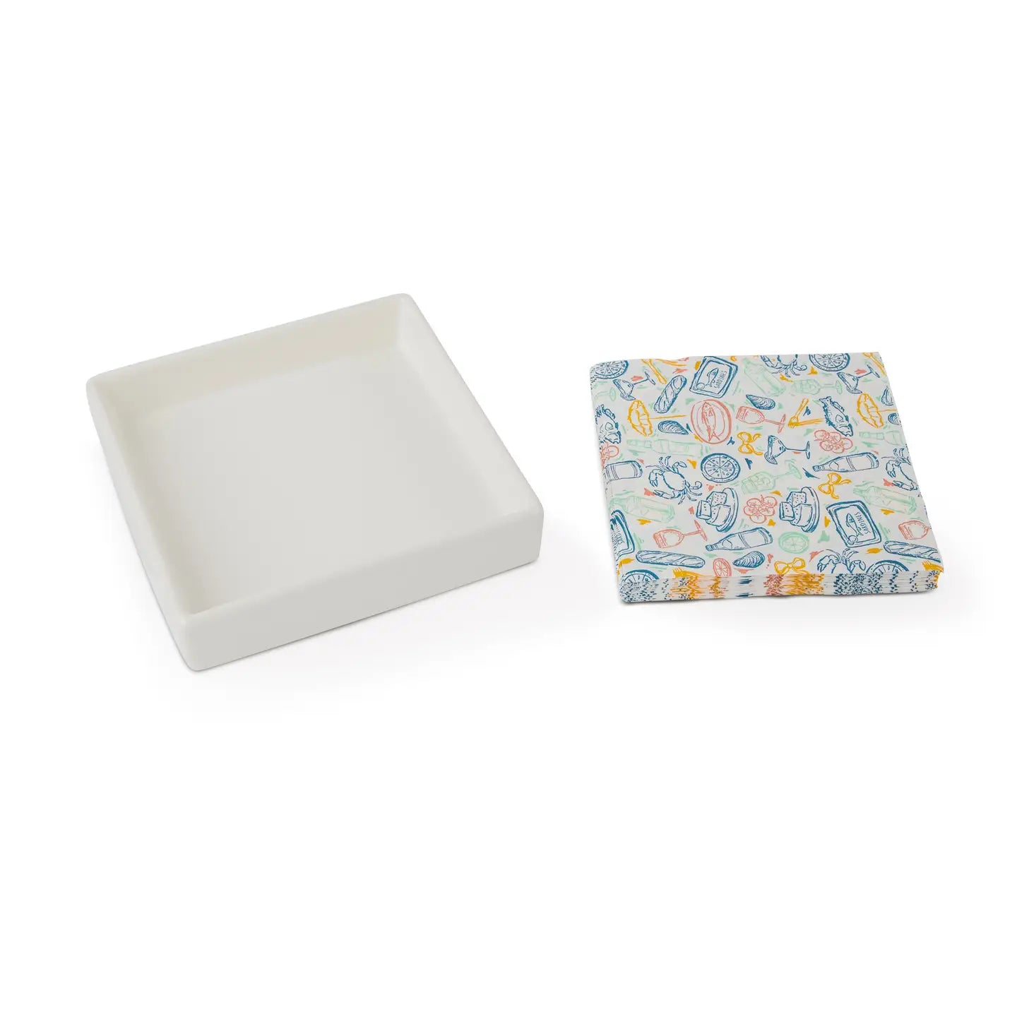 Printed Cocktail Napkins w/ Ceramic Tray - Italian