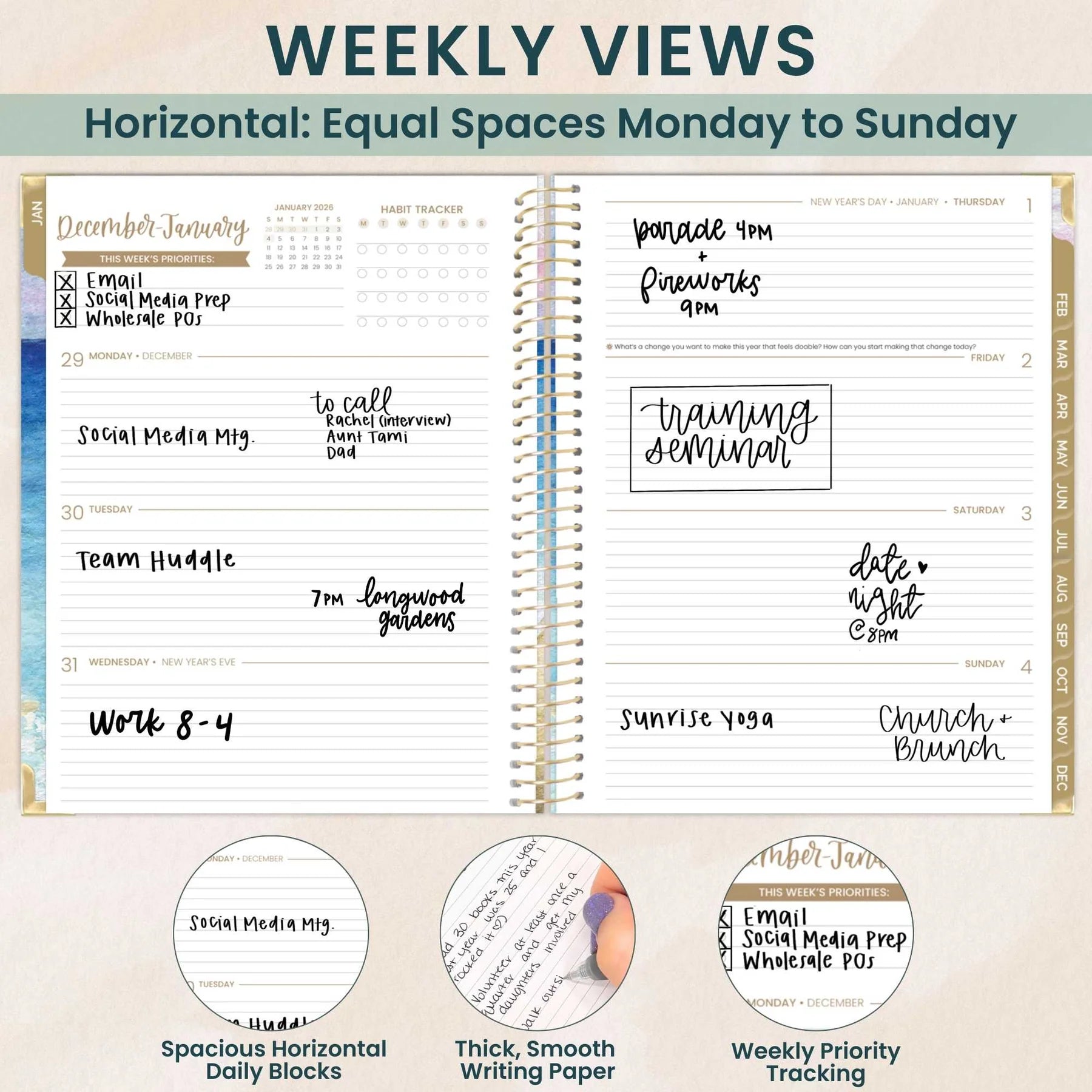 Bloom - 2026 Hard Cover Planner, 8.5" x 11", Coastal Calm
