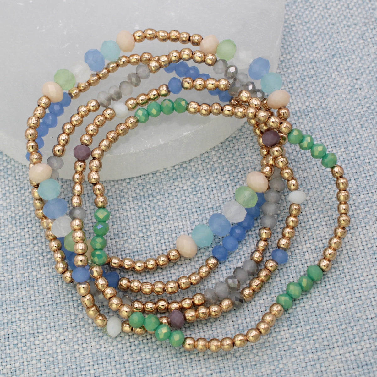 Zad - Ocean Hues Bead Gold Bracelet Set