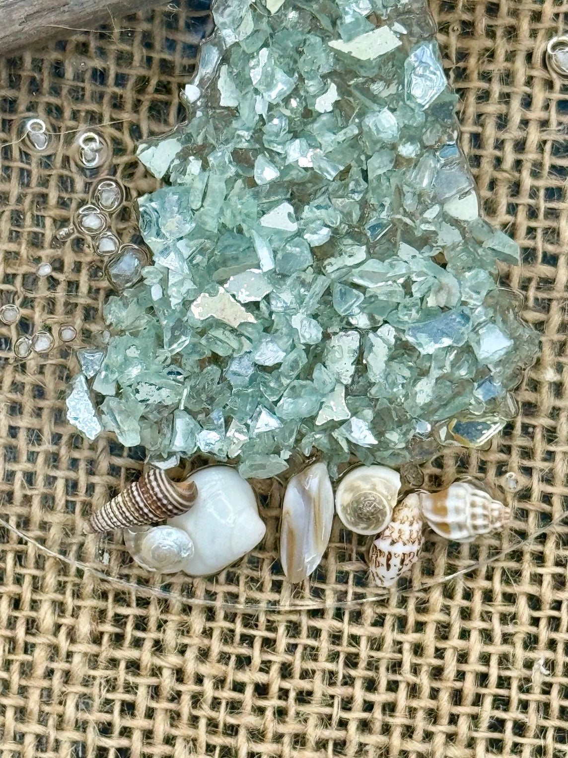 Sea Dreams Coastal Art - Coastal Christmas Ornament- Aqua Christmas Tree w/ shells