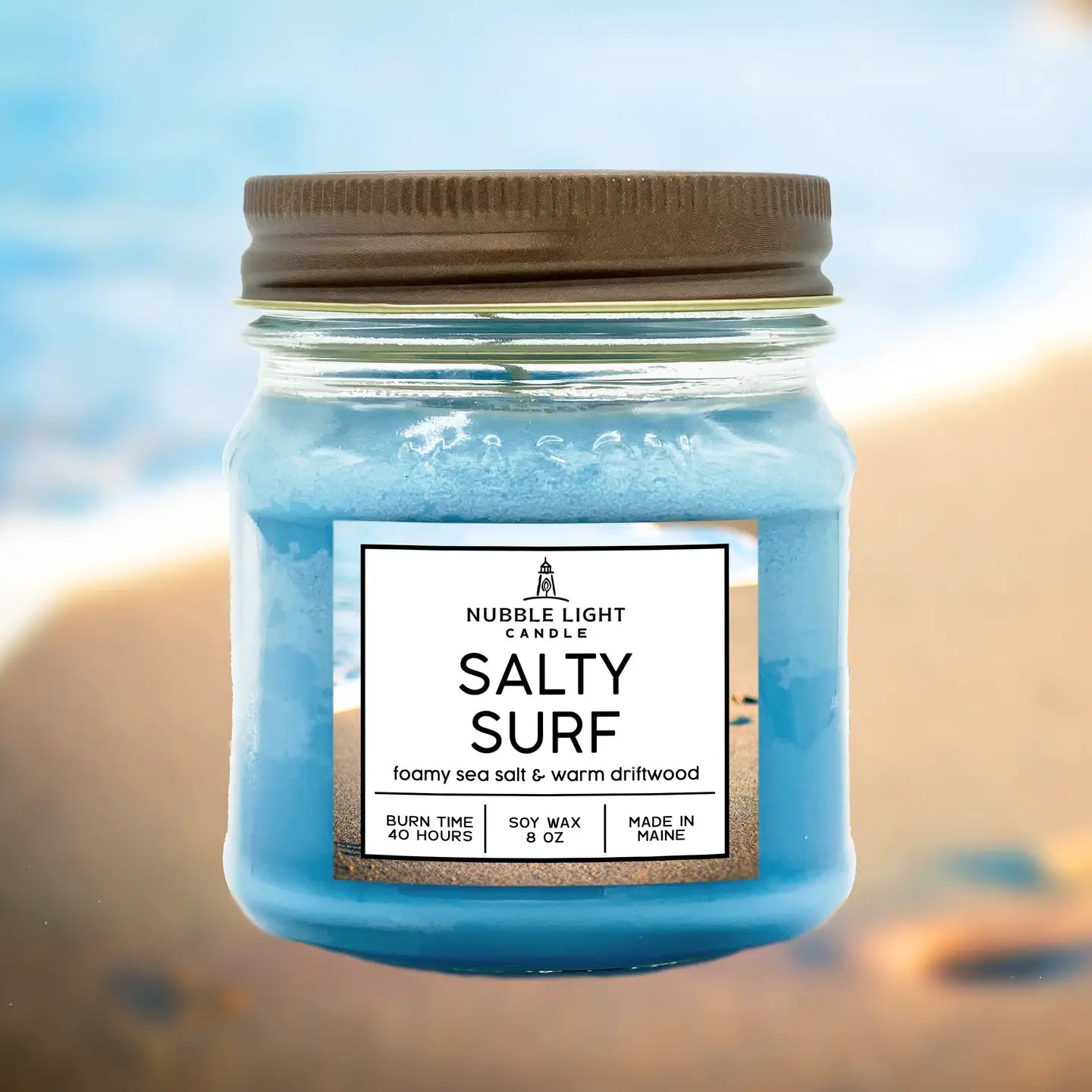 Nubble Light Candle - Salty Surf 8oz. Scented Soy Candle