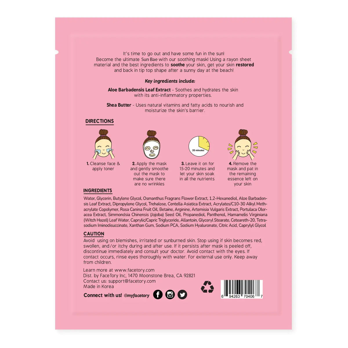 FaceTory -Sun Bae Soothing Aloe Face Mask
