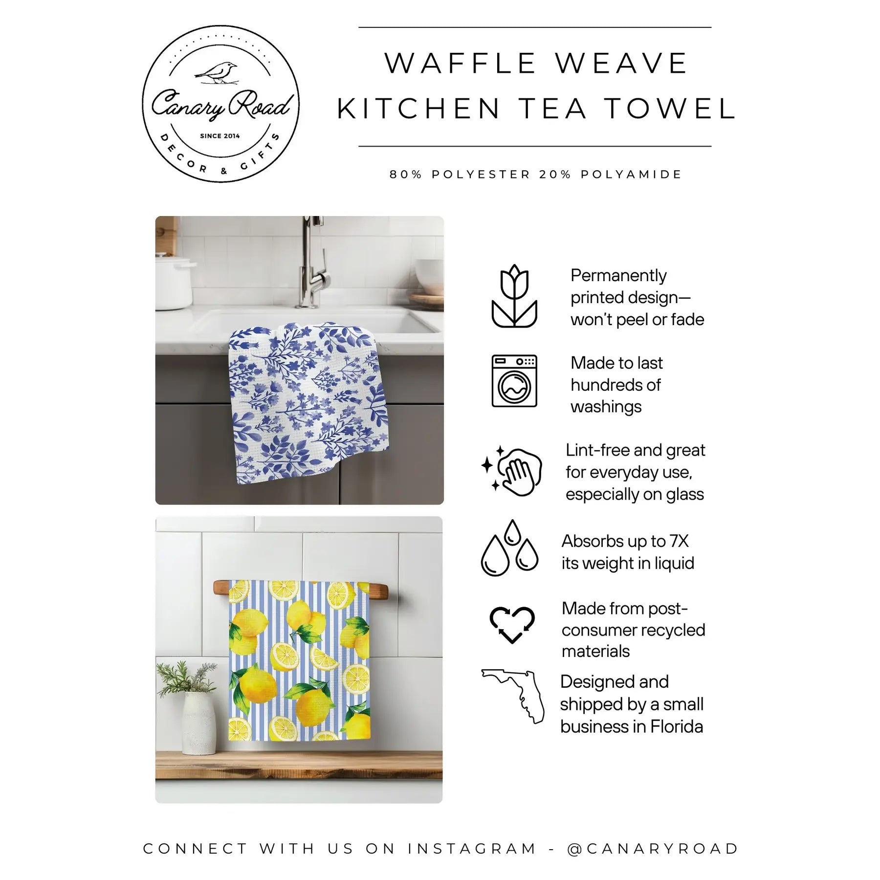 Canary Road - Plaid Pumpkin Chinoiserie Fall Coastal Kitchen Towel Waffle