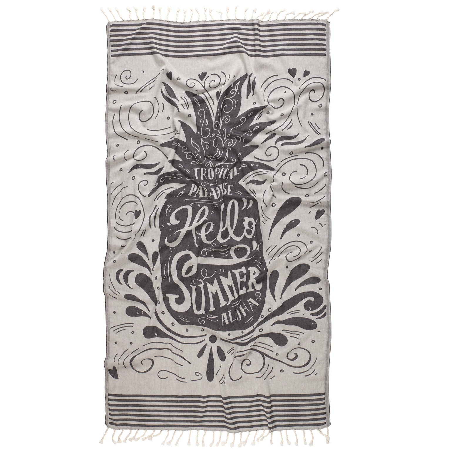 Kikoya - Hello Summer Turkish Cotton Beach Towels 35x70 in Pool Fouta - Black (Add-On)