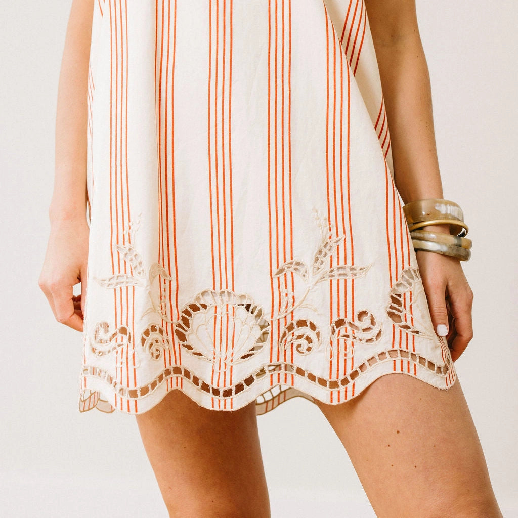 Sunshine Tienda - Cherry Pinstripe w/ Embroidery Shoreline Dress