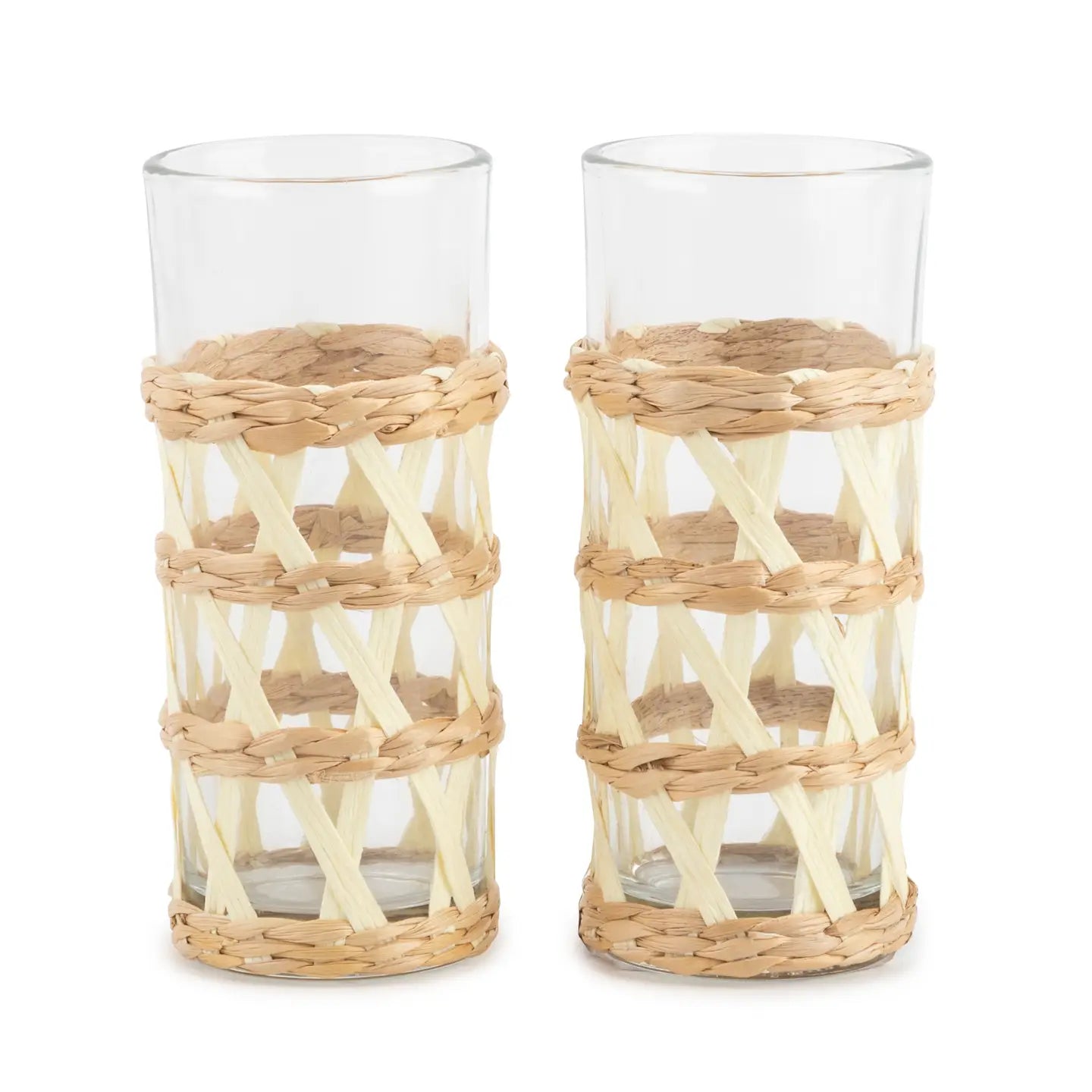 3pc Straw Rattan Pitcher and Glasses Set