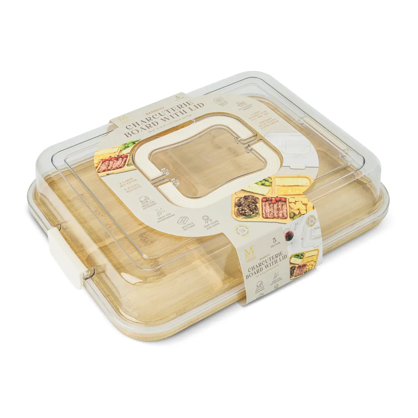5 Section Rectangle Wood Charcuterie Storage - Ivory
