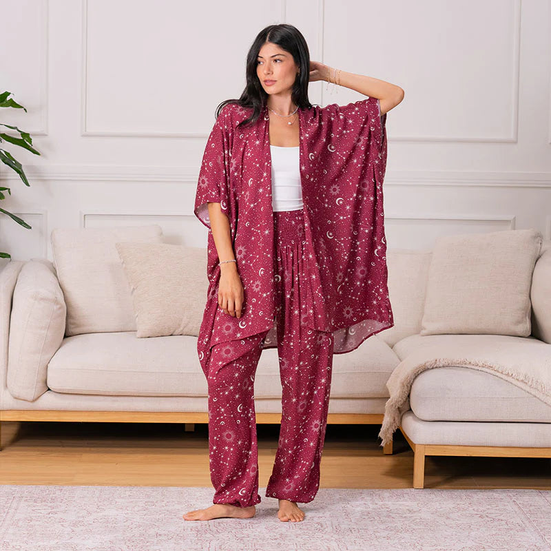 Lotus & Luna - Cranberry Starry Night Kimono