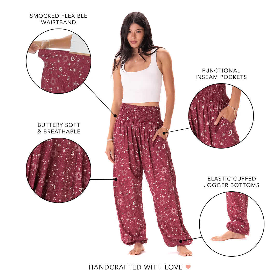 Lotus & Luna - Cranberry Starry Night Harem Pants