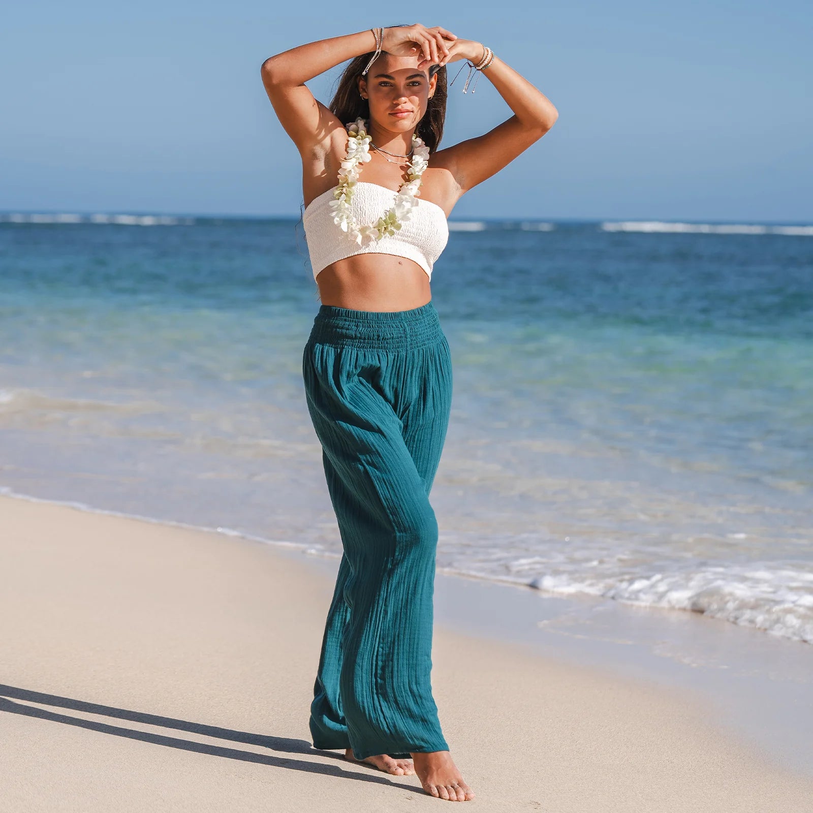 Lotus & Luna - Verdigris Wide Leg Cotton Pants (Add-On)