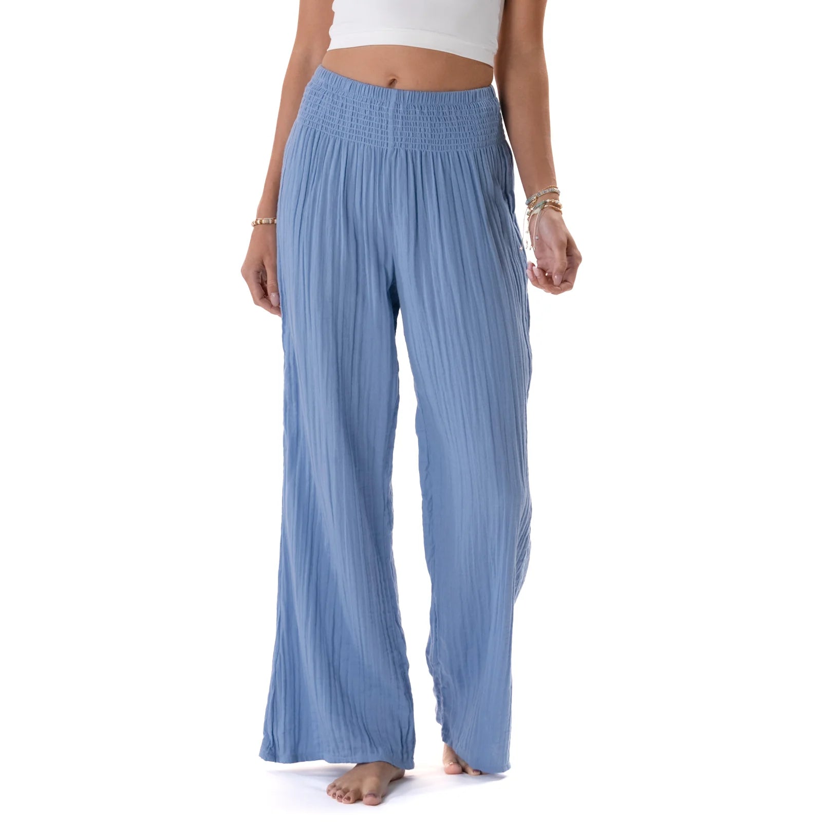 Lotus & Luna - Denim Blue Wide Leg Cotton Pants