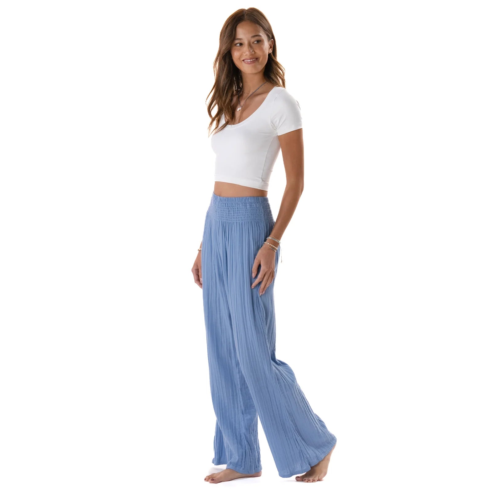 Lotus & Luna - Denim Blue Wide Leg Cotton Pants