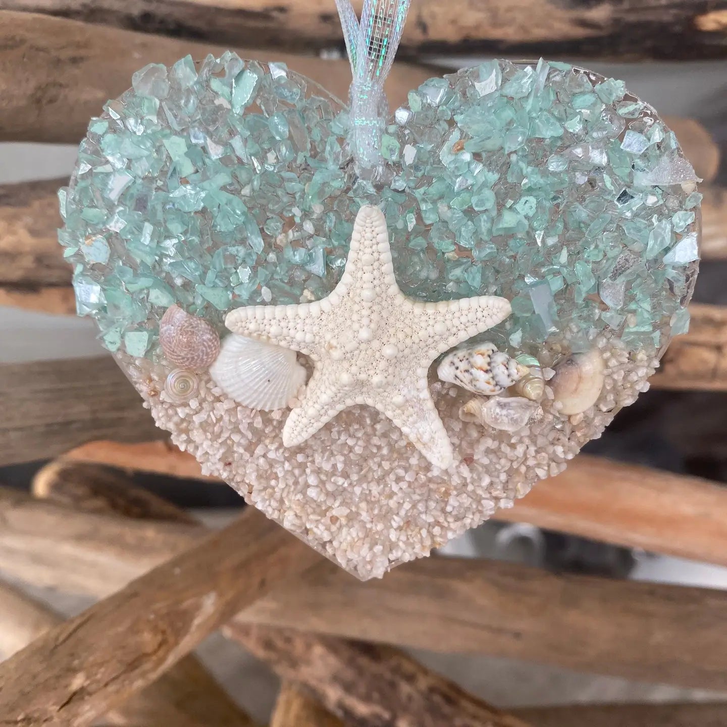 Sea Dreams Coastal Art - Coastal Heart Starfish Suncatcher/Ornament
