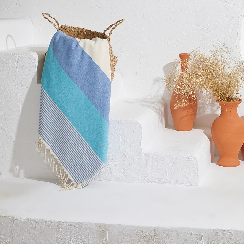 Kikoya - Hawaiian Turkish Towels 35x70" Terry Backing Beach Bath Pool - Blue/Turquoise (Add-On)
