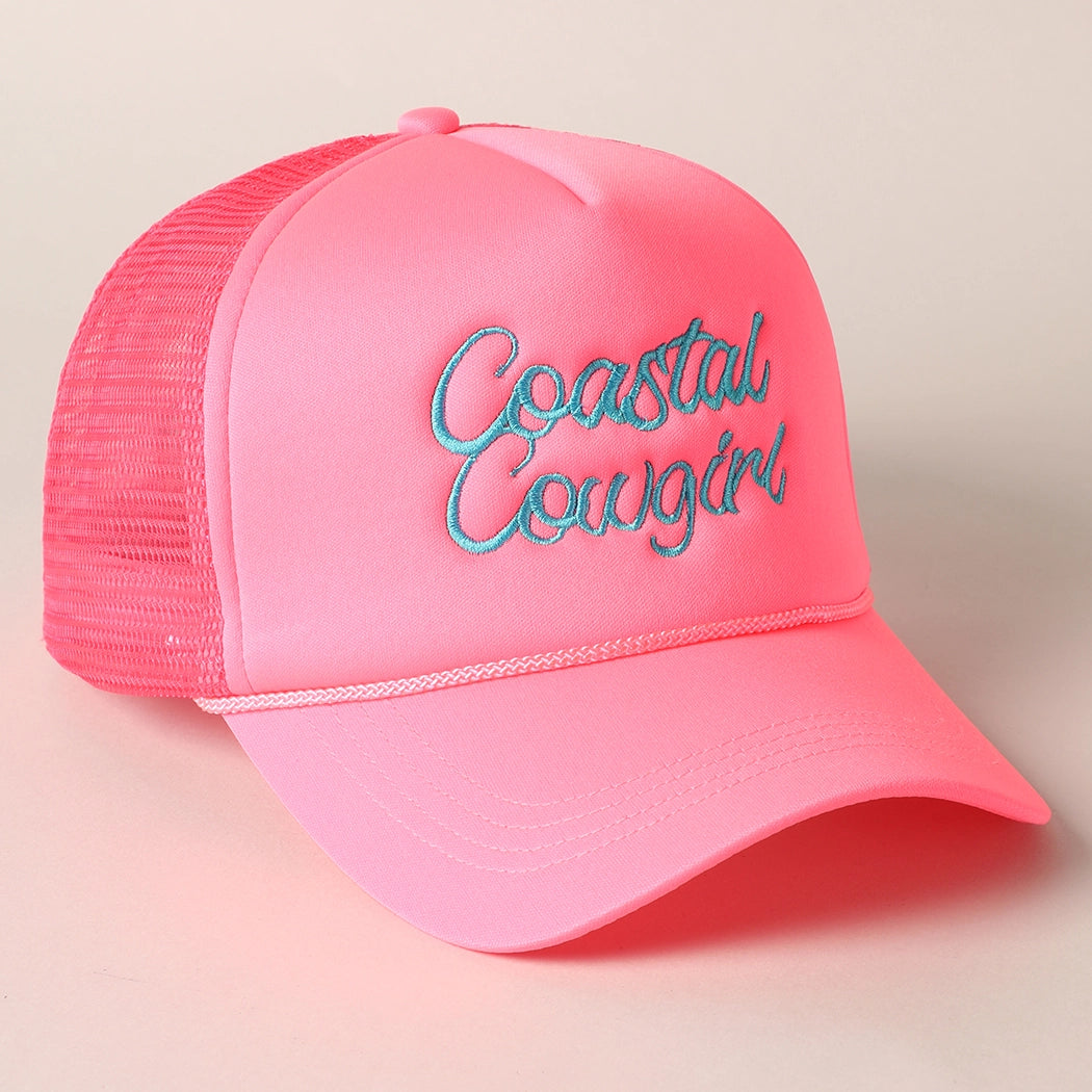 Coastal Cowgirl Embroidered Mesh Back Baseball Cap - Neon Pink