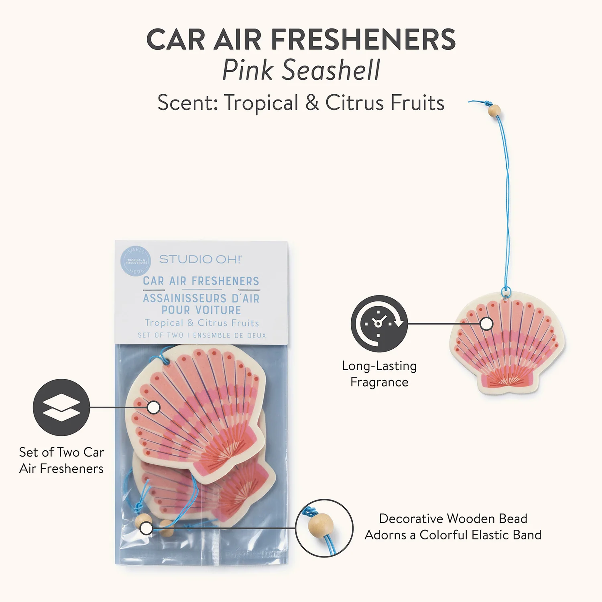 Studio Oh - The Pink Seashell Car Air Freshener (2 Pack)