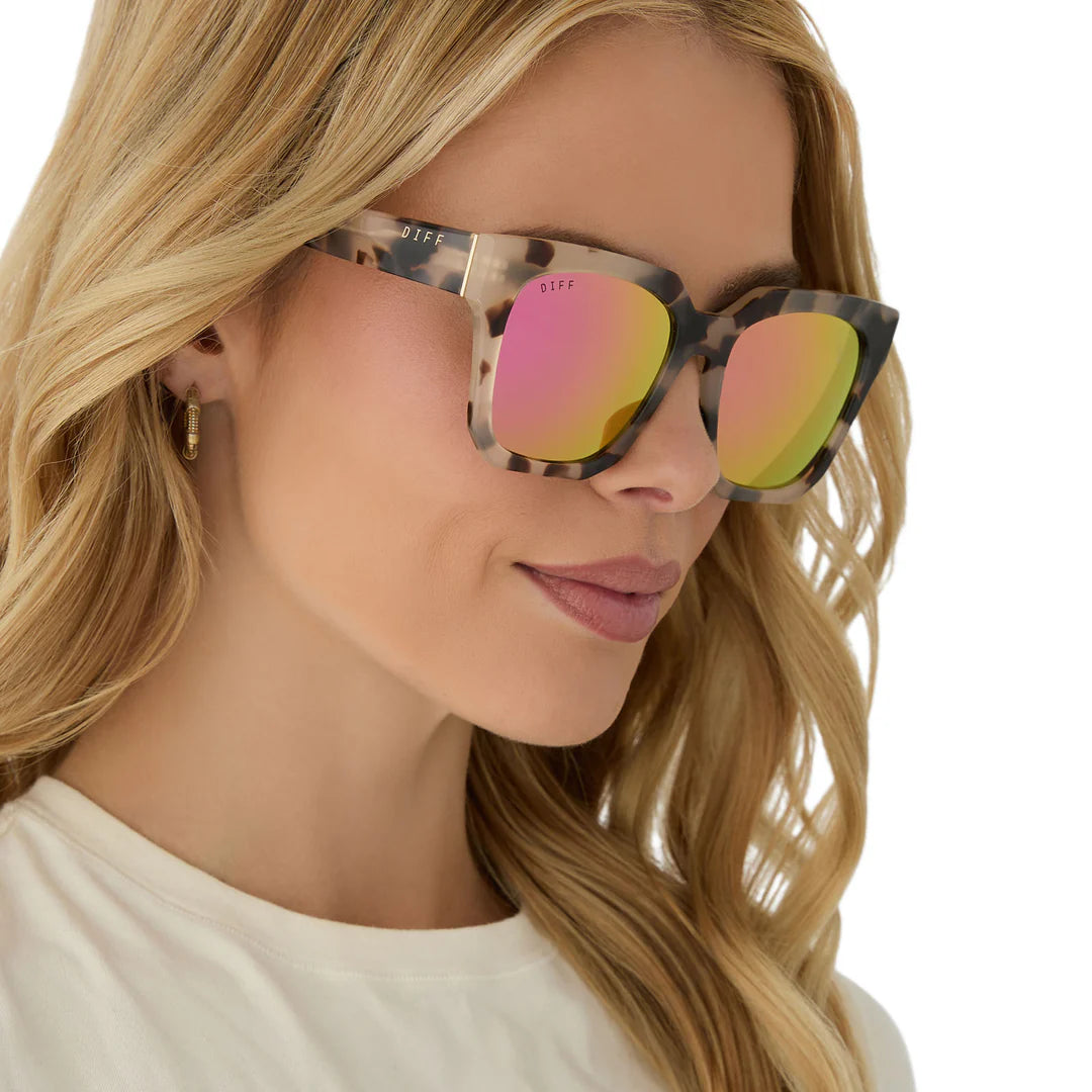 Diff Eyewear - Ariana Sunglasses - Cream Tortoise Pink Mirror
