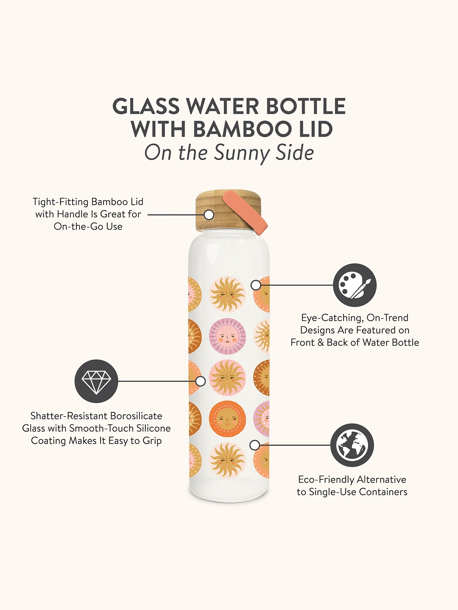 Studio Oh - On the Sunny Side Glass Water Bottle with Bamboo Lid