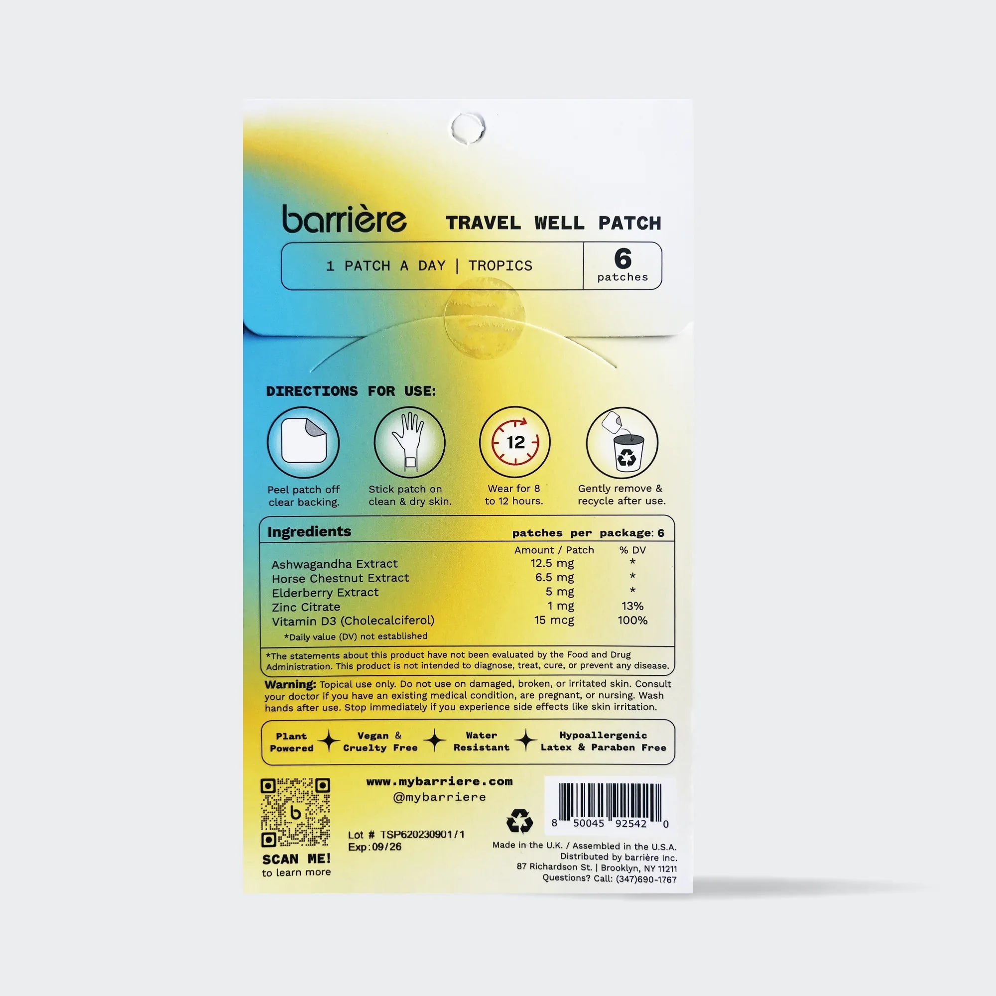 Barriere - Travel Well 6-Pack Patches - Tropics