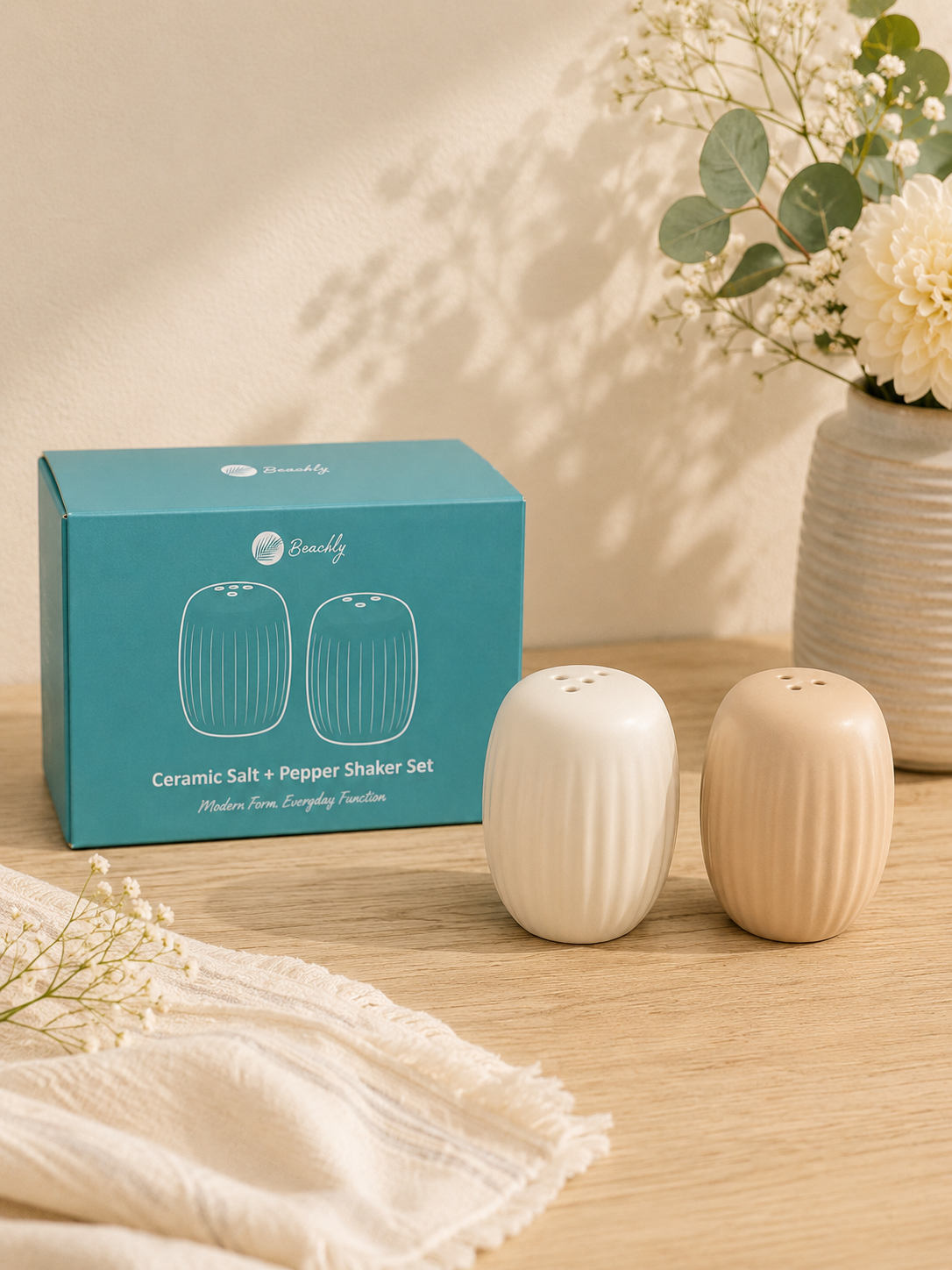 Beachly - Ceramic Salt + Pepper Shaker Set