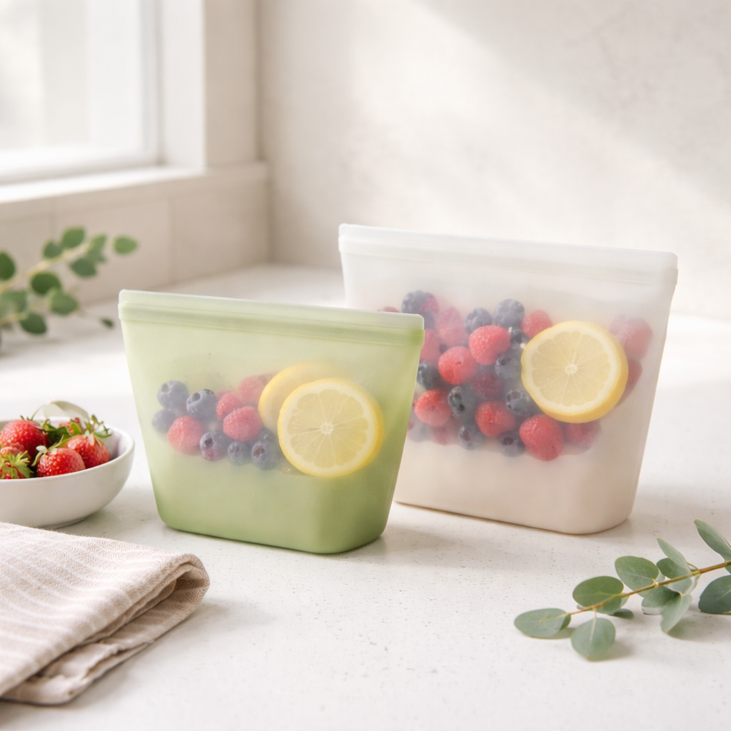 Set of 2 Eco Silicone Seal Bags (in Warm White + Sage)