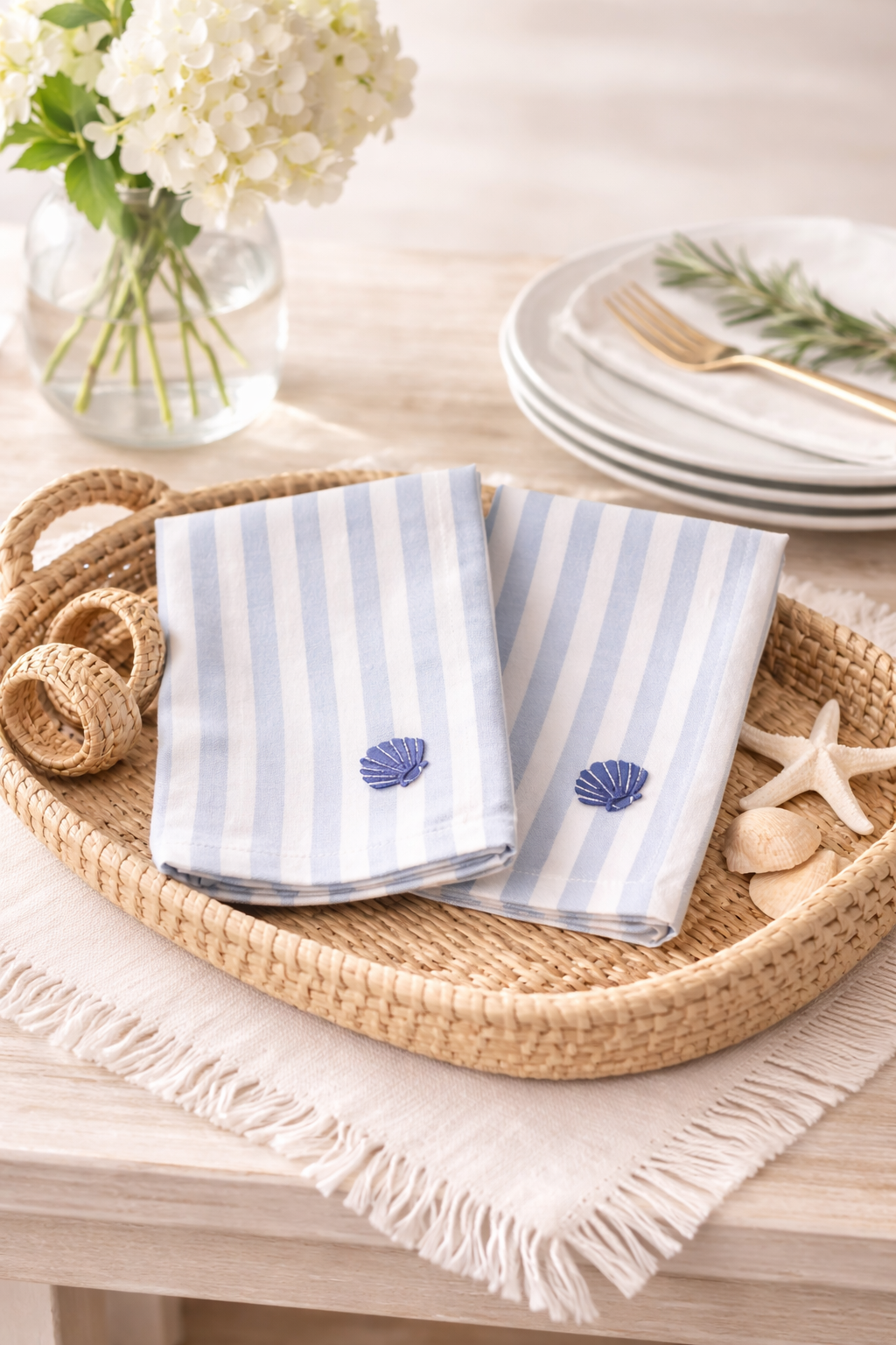 Frasier Sterling - The Harbor Stripe Shell Napkins Set of 2