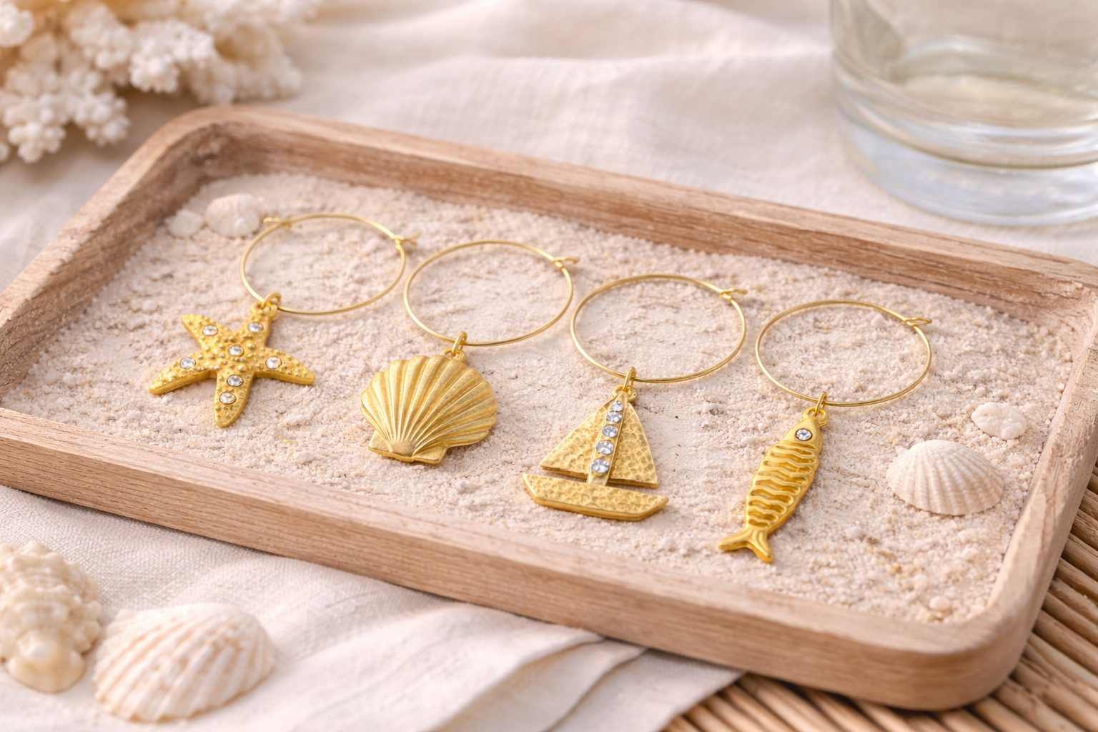 Frasier Sterling - Sip by the Sea Wine Charm Set of 4