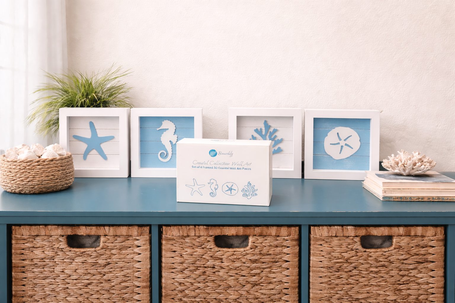Beachly - The Coastal Collection Set of 4 Framed 3D Coastal Wall Art Pieces
