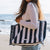 Caribbean Joe - The Frayed Striped Canvas Tote - Navy Combo