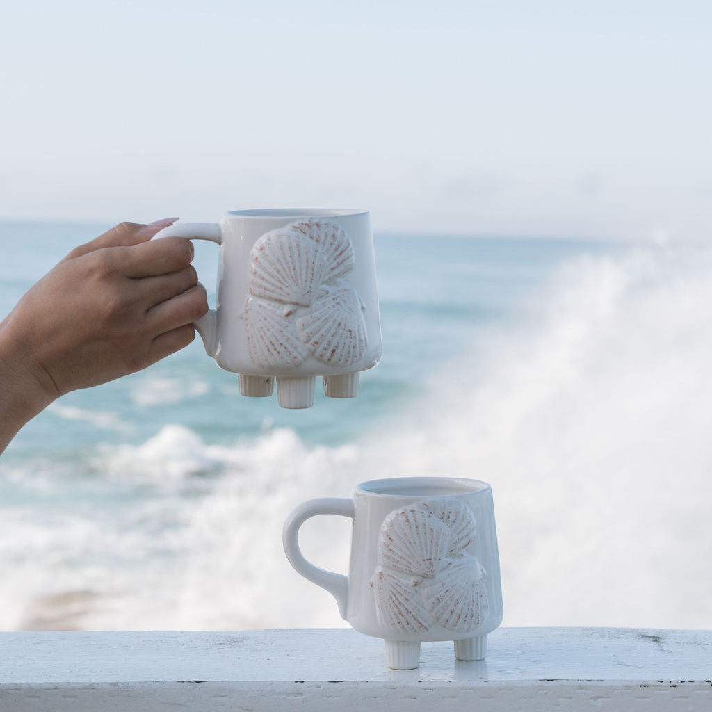 Beachly - The Morning Tide Set of 2 Shell-Inspired Ceramic Mugs
