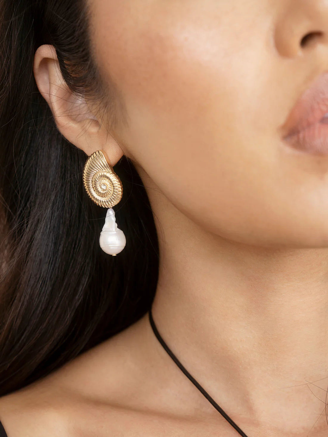 Ettika - Nautilus Shell Freshwater Pearl Earrings