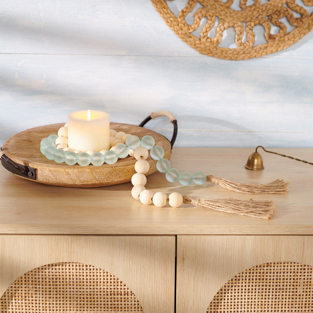 Primitives by Kathy - Wood and Sea Glass Garland