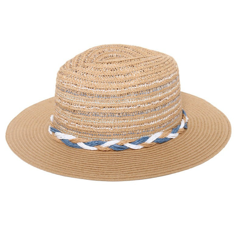 David & Young - Multi Braided Straw Panama Hat - Light Brown/Blue