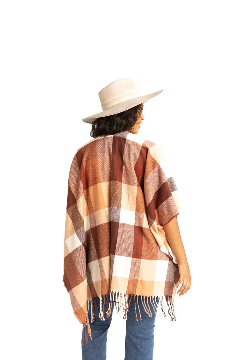 Gyal Bashy - Recycled Plaid Ruana with Fringe - Neutral