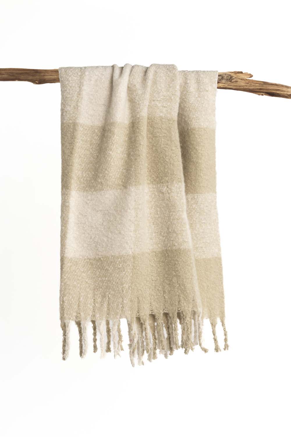 Gyal Bashy - Cozy Recycled Throw Blanket - Oat Stripe