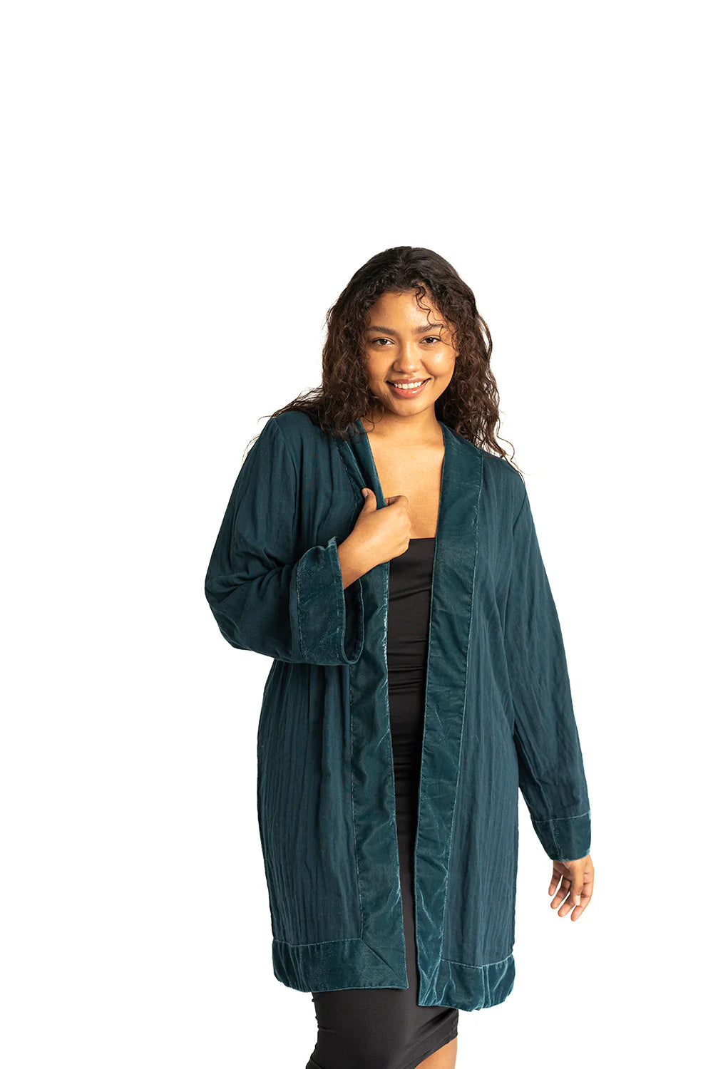 Gyal Bashy - Organic Cotton Kimono with Velvet Trim- Teal (Add-On)