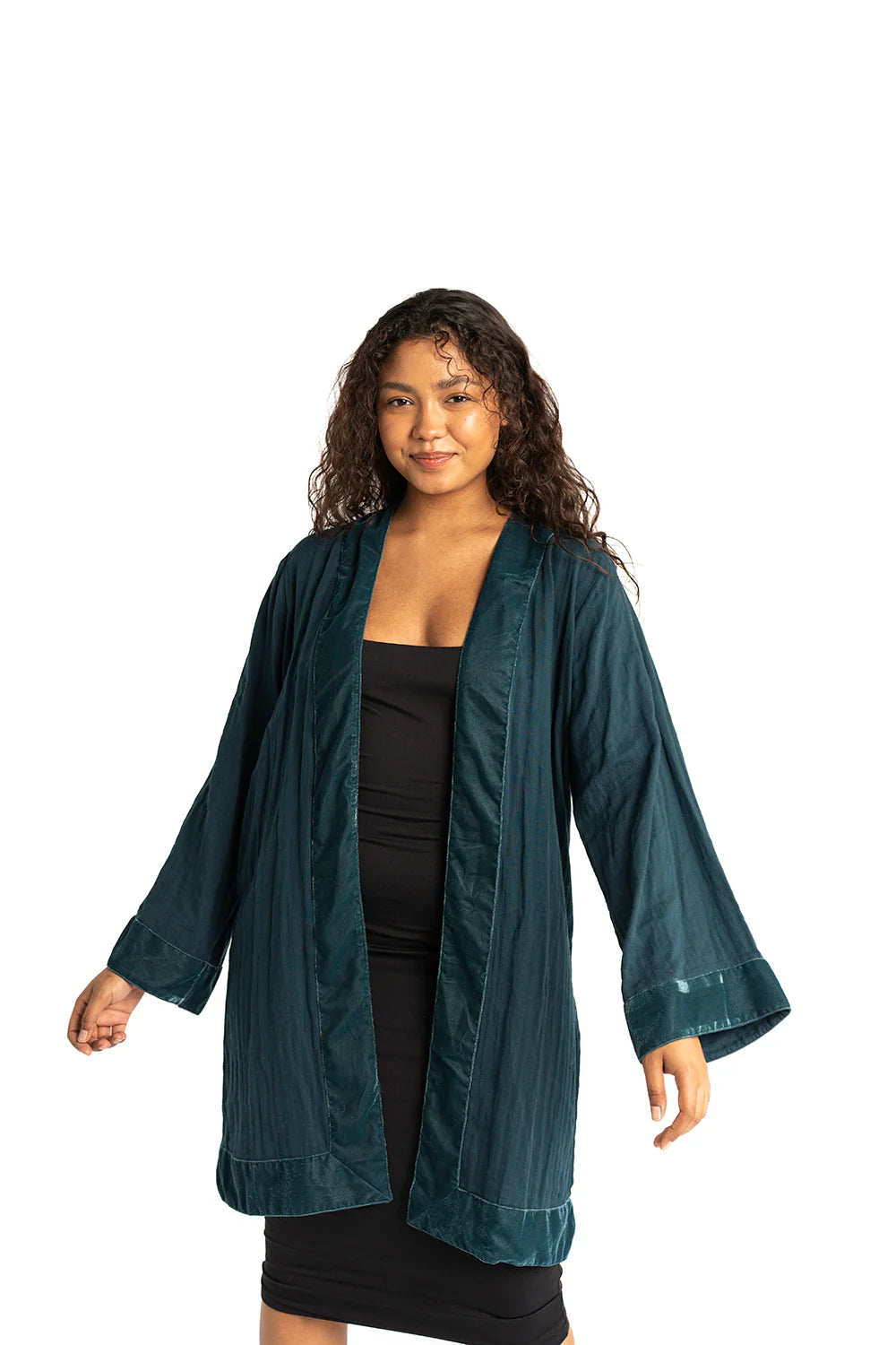 Gyal Bashy - Organic Cotton Kimono with Velvet Trim- Teal (Add-On)