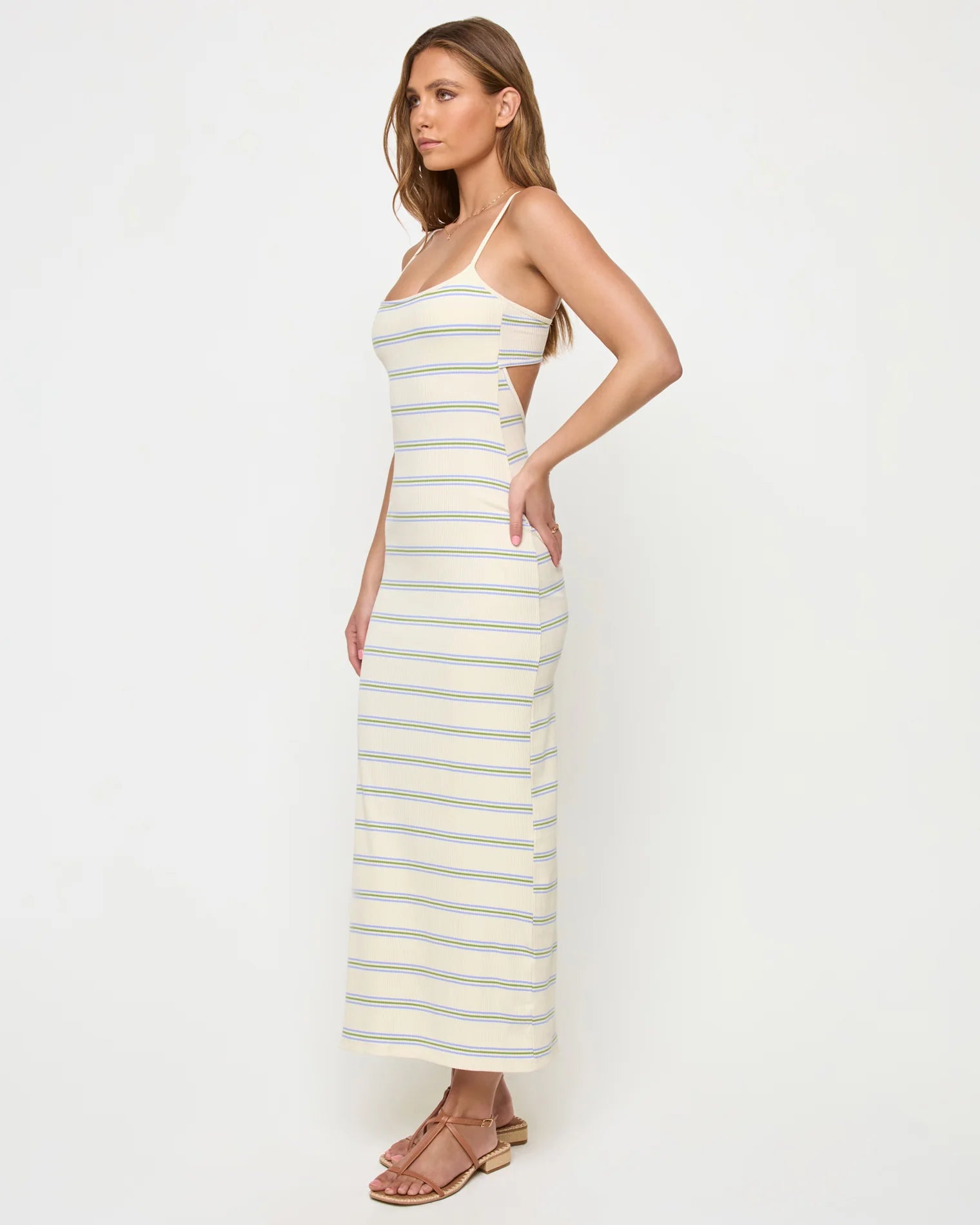 jordana midi dress Jordana Long Sleeve Waist Tie Ribbed Midi Dress Beige