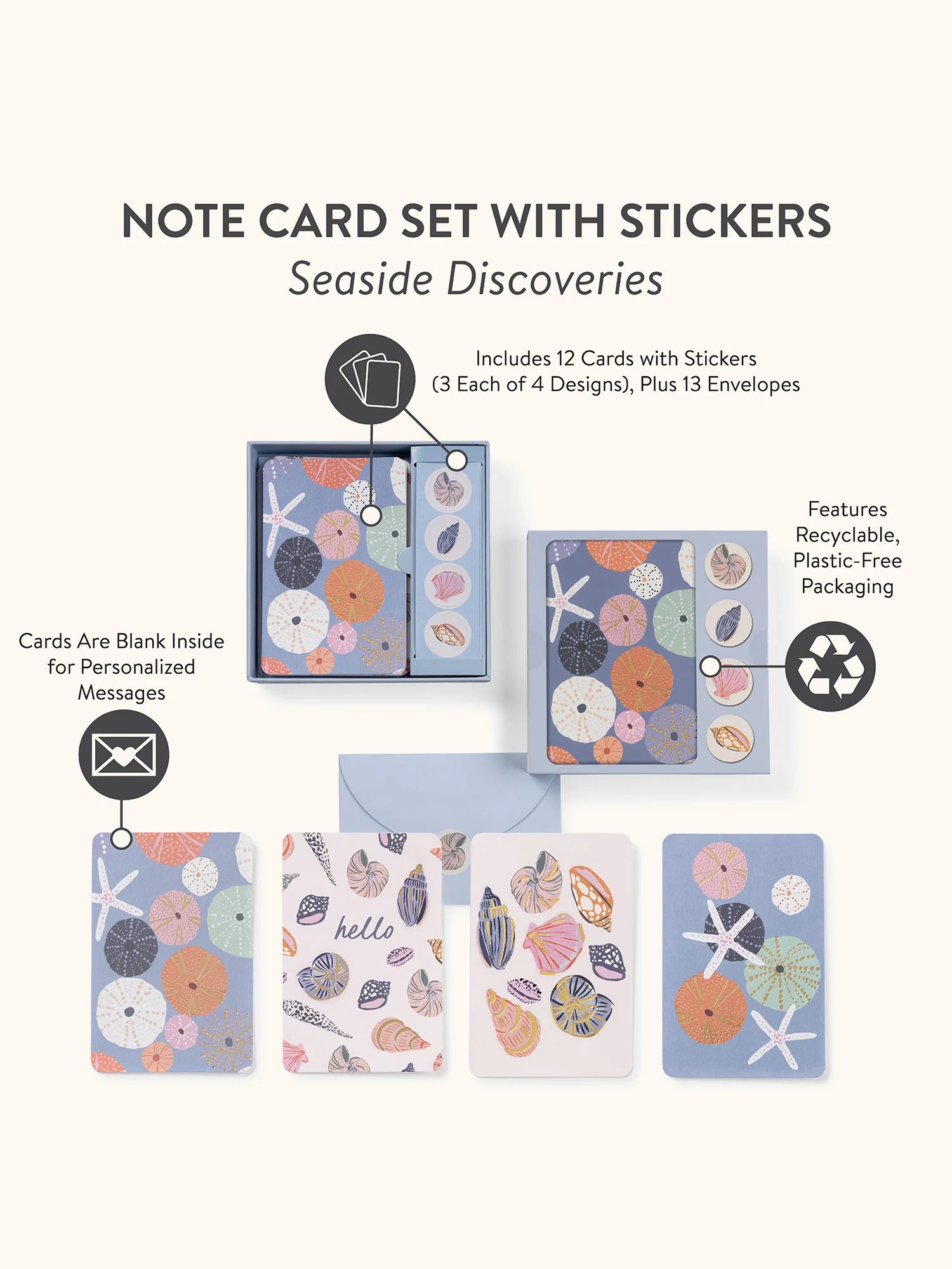 Studio Oh - Seaside Discoveries Assorted Note Card Set with Stickers