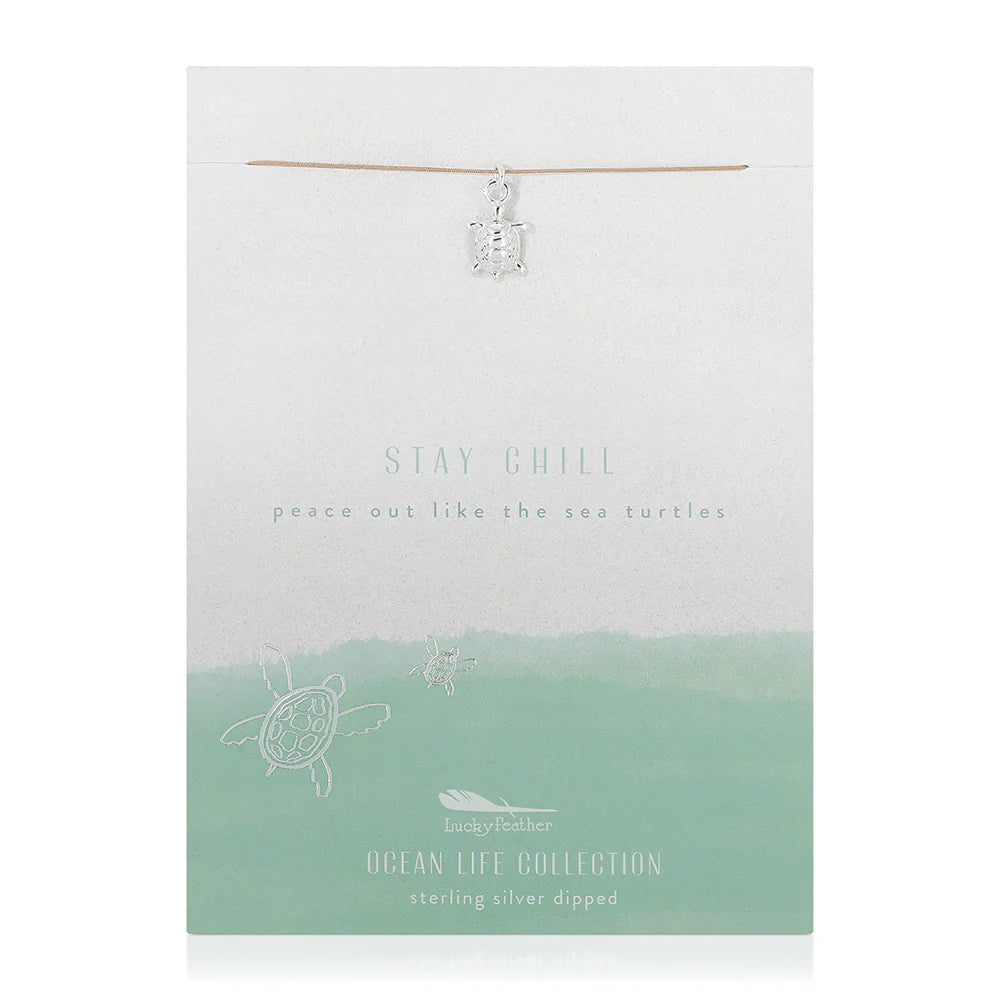 Lucky Feather - Ocean Life Necklace - Sea Turtle - Silver