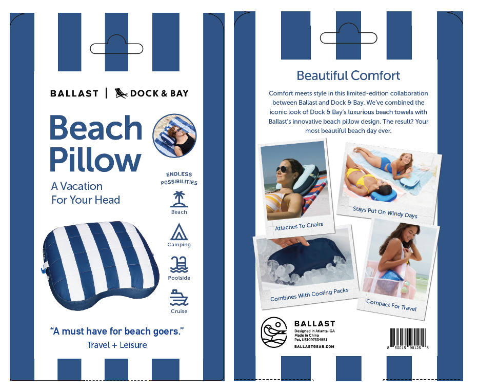 Ballast x Dock & Bay - Beach Pillow - Blue Stripe (Add-On)