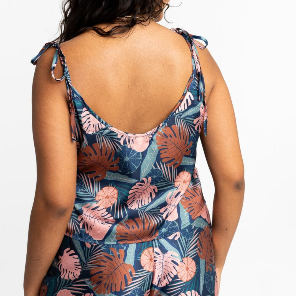 Gyal Bashy - Recycled Polyester Havana Silky Printed Lounge Tank - Navy Palms