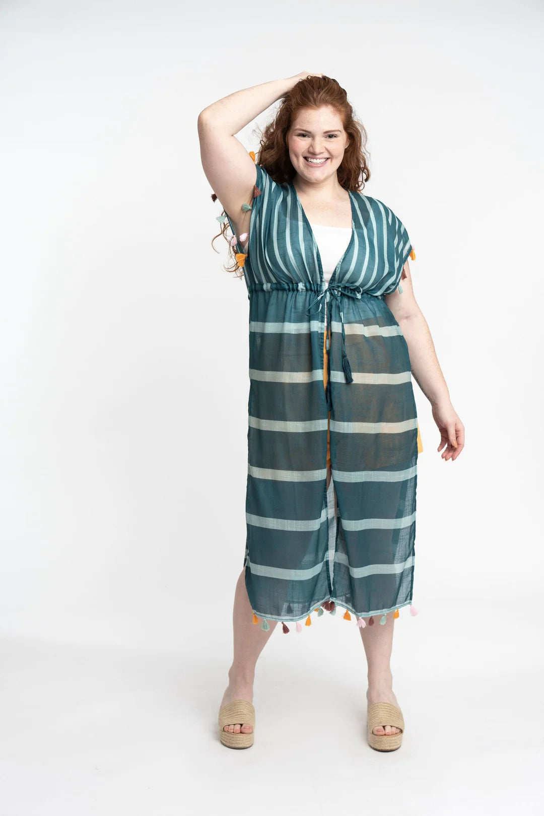 Gyal Bashy - Luana Recycled Polyester Striped Maxi Cover Up With Tassels (Add-On)