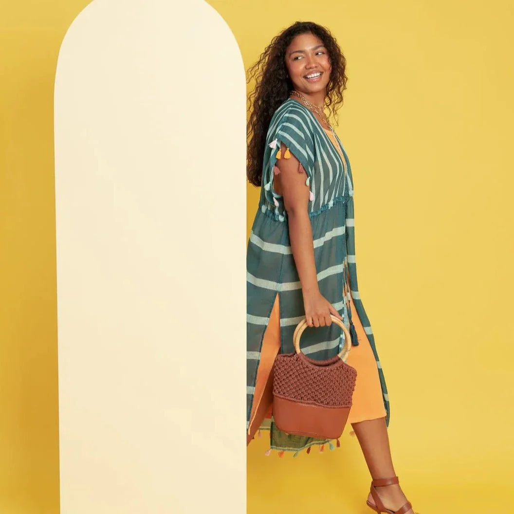 Gyal Bashy - Luana Recycled Polyester Striped Maxi Cover Up With Tassels
