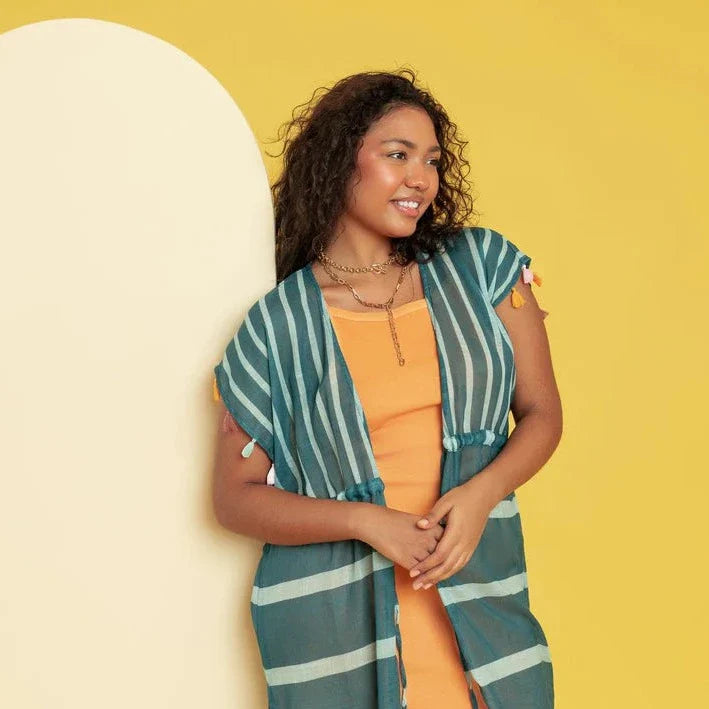 Gyal Bashy - Luana Recycled Polyester Striped Maxi Cover Up With Tassels